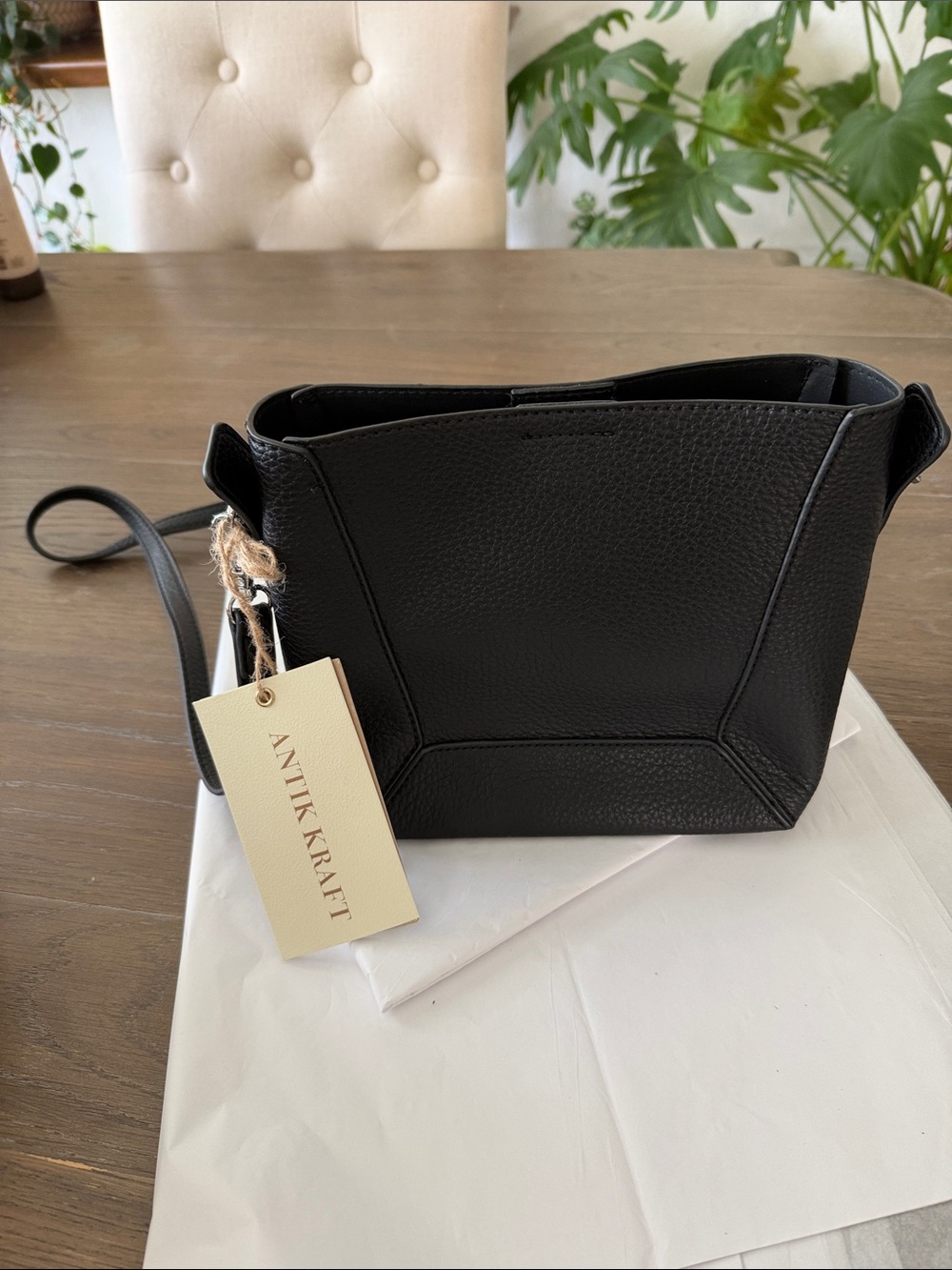Antik Kraft Black Pebbled Leather Crossbody Purse